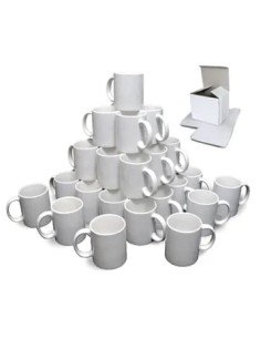 Pack de 36 tazas blancas para subliminar + cajas individuales